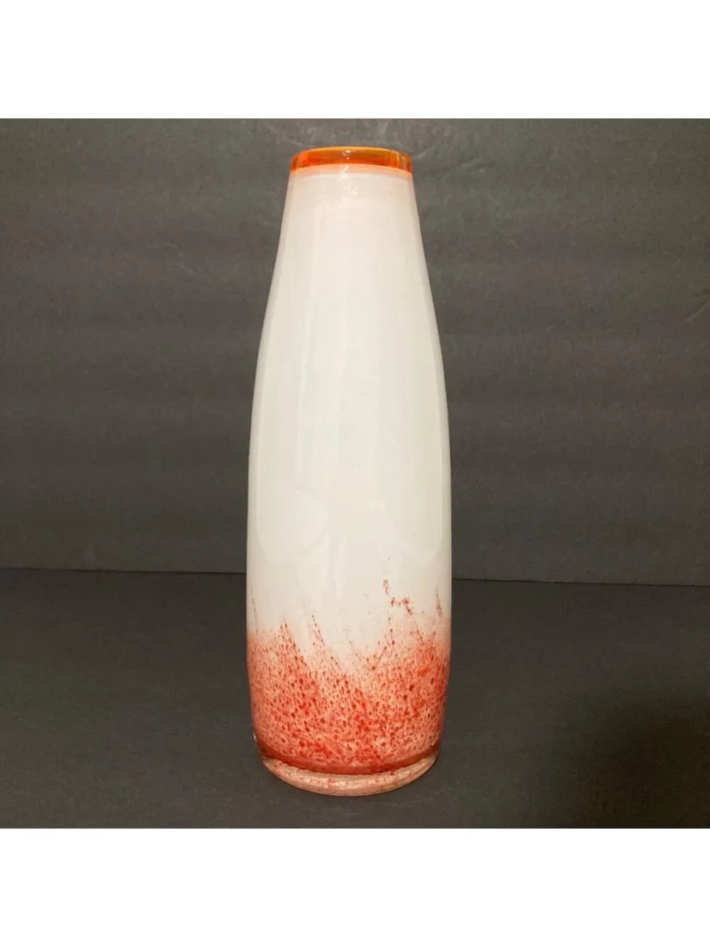 Handblown Glass Vase With Orange & White Gradient Design Tapered Shape 10